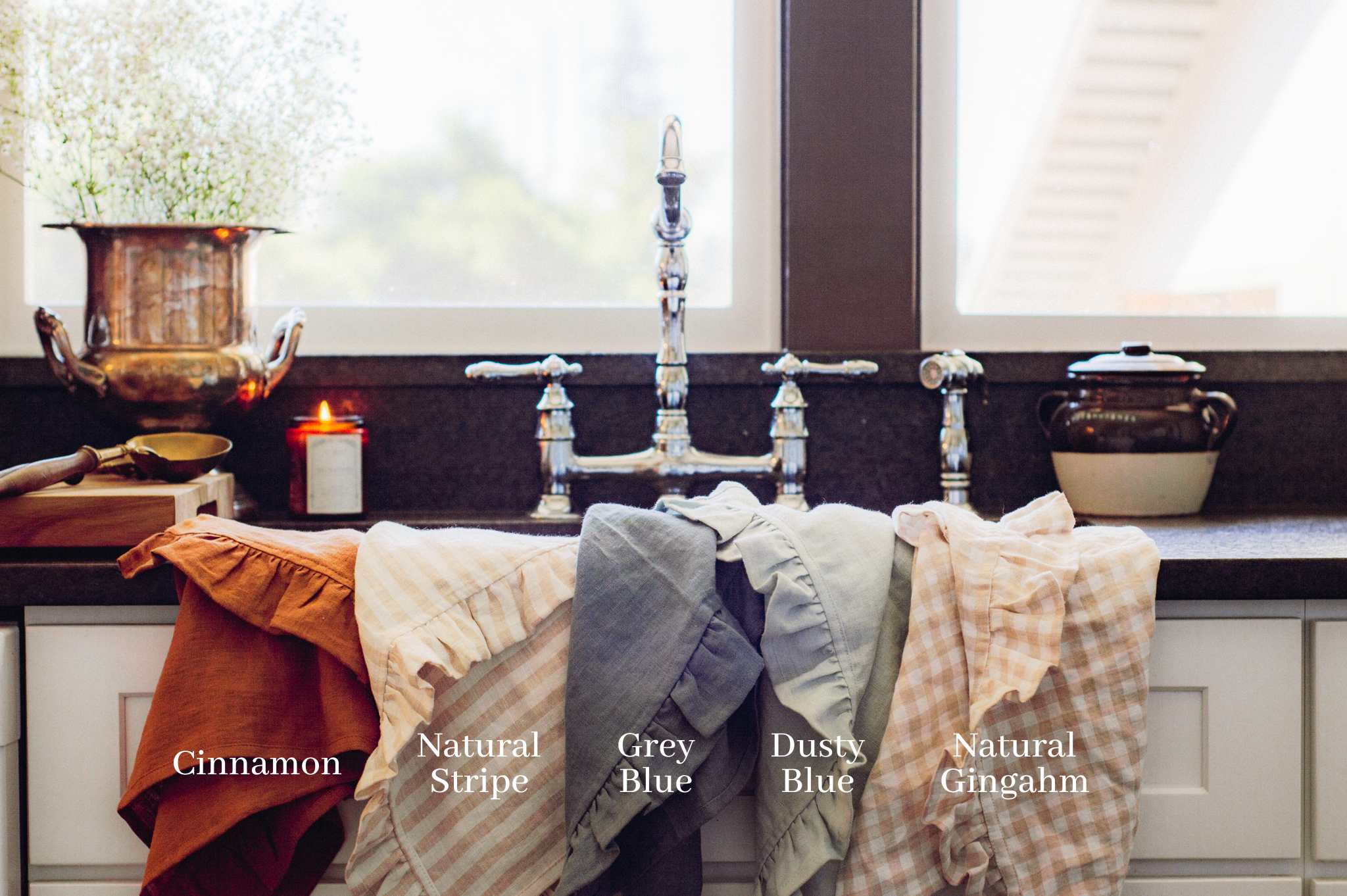 Linen Ruffle Trim Tea Towel | Cinnamon - Image 3