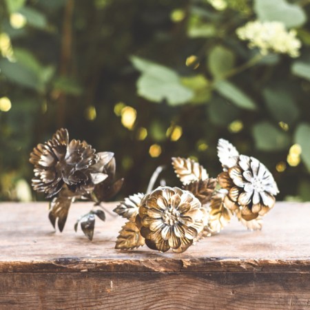 Vintage Metal Sculpture Flowers with Long Stems - set of 3